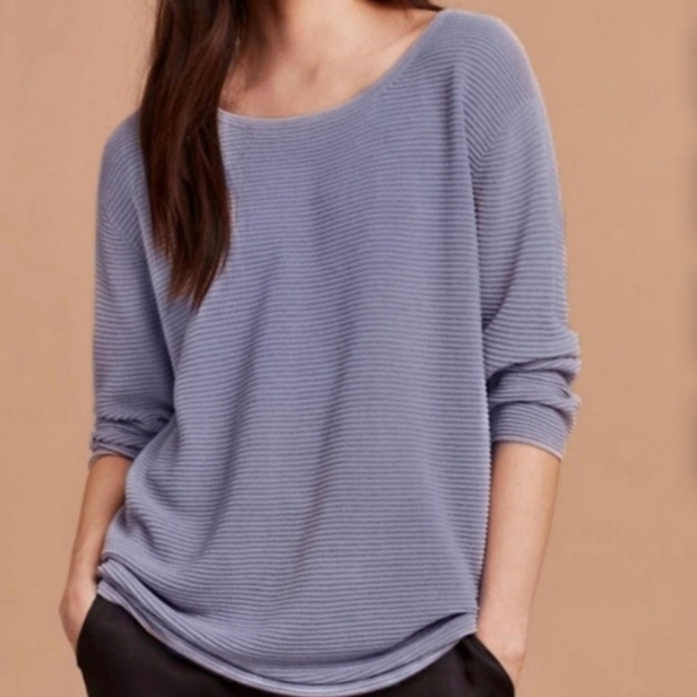 Aritzia Wilfred Blancher Lavender Linen Scoop Neck Ribbed Sweater Womens Sze XXS